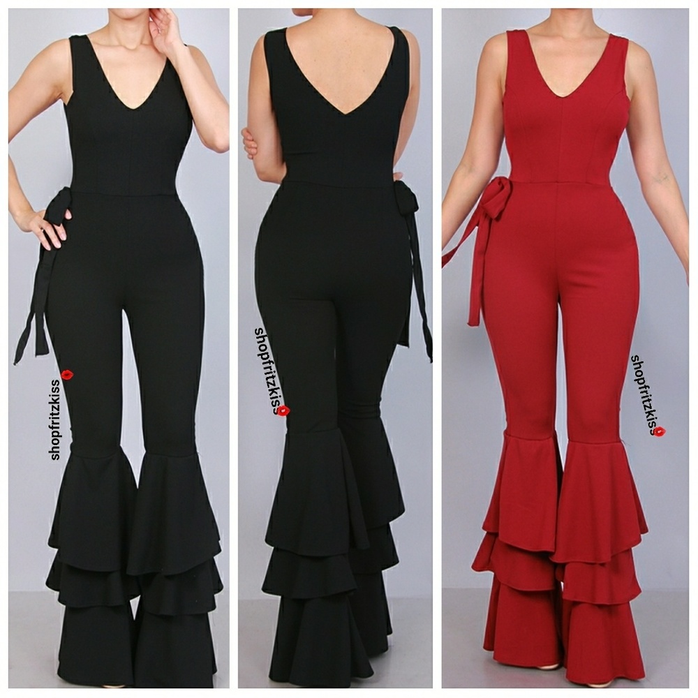 Burgundy Ruffle bottom jumpsuit